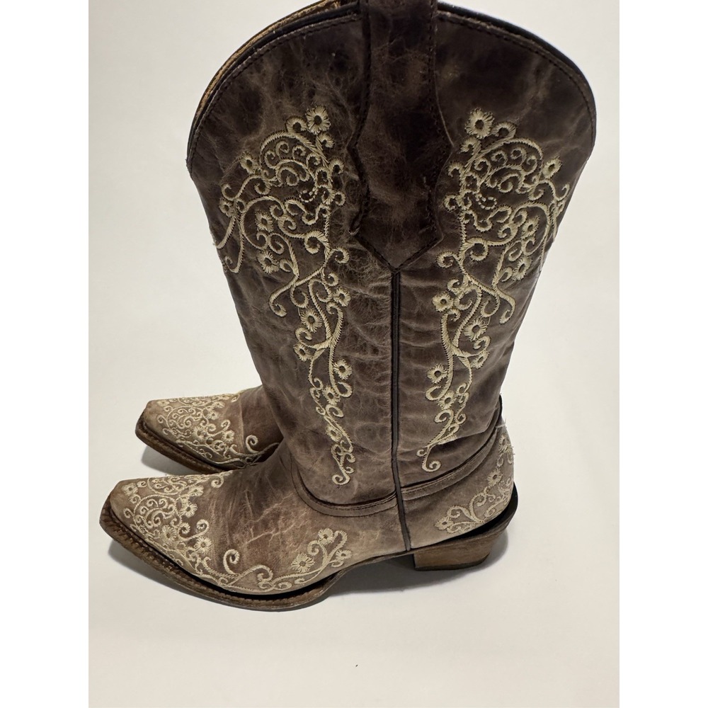 Corral Teen's Snip Lisa Western Boots Bone Color Floral Embroidery A2773 5.5